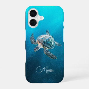 Shimmering Turquoise Sea Turtle Coastal iPhone 16 Case