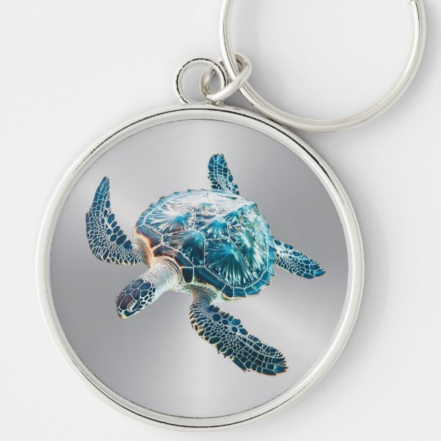 Shimmering Turquoise Sea Turtle | Coastal Key Ring (Front)