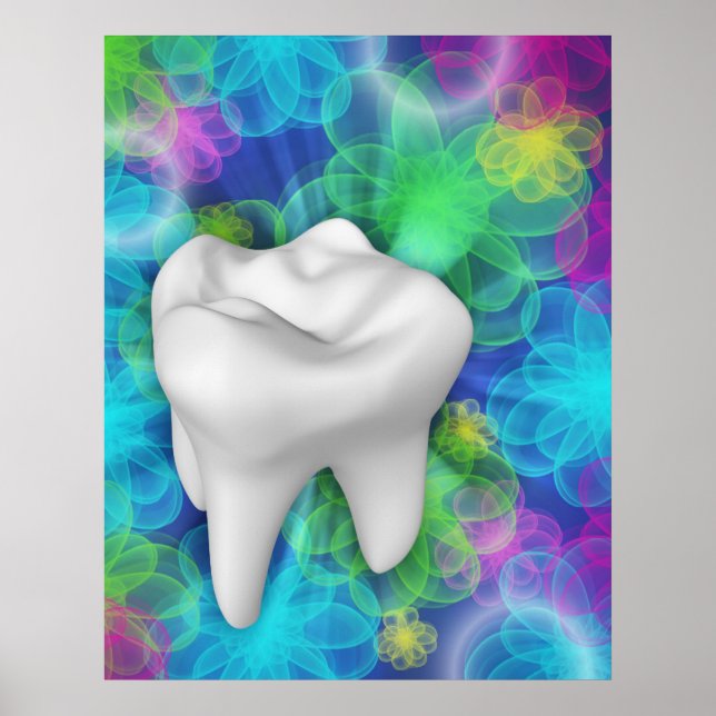 Shimmering White Tooth Dentist Flowered Poster (Front)