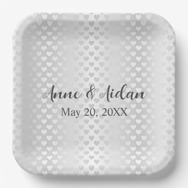 Shimmering White Wedding Hearts Paper Plate (Front)