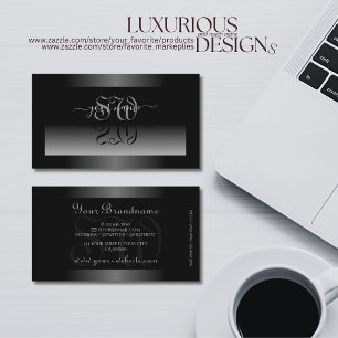 Shimmery Black Grey White Gradient and Initials Business Card