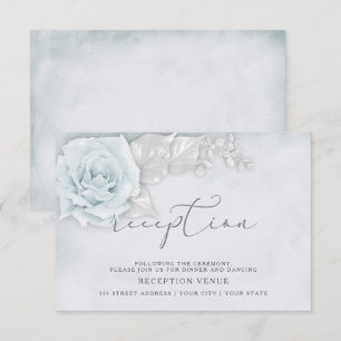 Shimmery Blue and White Roses Reception Invitation