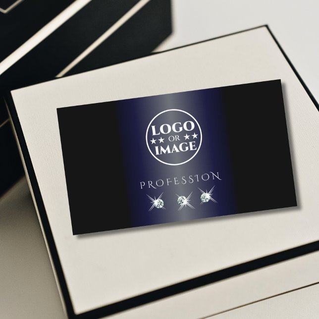 Shimmery Blue Black Sparkling Diamonds with Logo Business Card (Creator Uploaded)