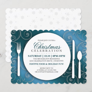Shimmery Blue Christmas Dinner Party Invitation