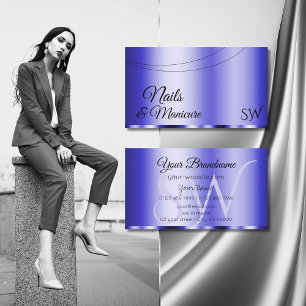 Shimmery Blue Glamourous with Initials Modern Business Card