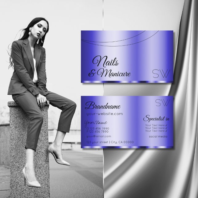 Shimmery Blue Glamourous with Monogram Modern Business Card (Creator Uploaded)