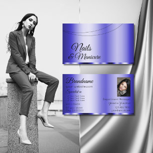 Shimmery Blue Glamourous with Photo Modern Business Card
