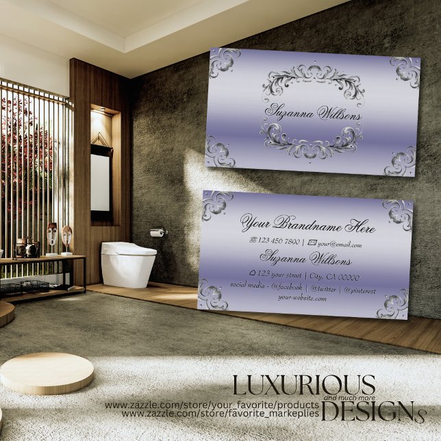 Shimmery Blue Silver Decor Sumptuous and Luxurious Business Card (Creator Uploaded)