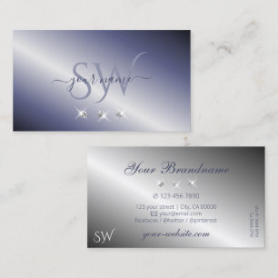 Shimmery Blue Silver Sparkling Diamonds Initials Business Card