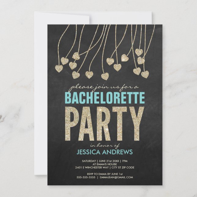 Shimmery Chic Bachelorette Party Invitation (blue) (Front)