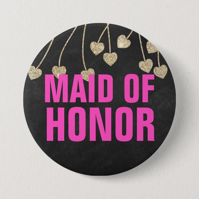 Shimmery Chic Maid of Honour Button Pin (Front)