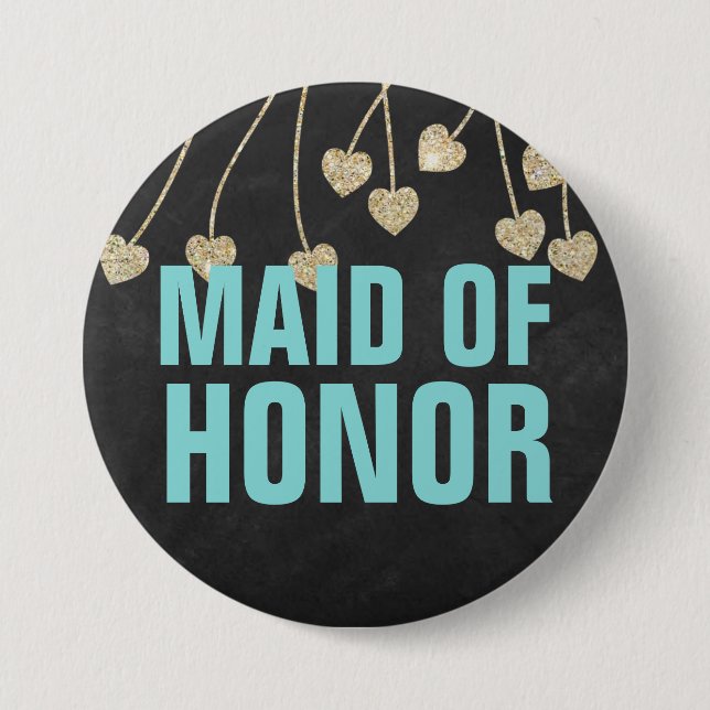 Shimmery Chic Maid of Honour Button Pin (blue) (Front)