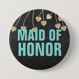 Shimmery Chic Maid of Honour Button Pin (blue)