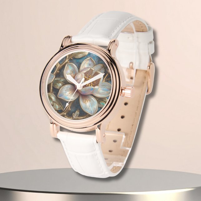 Shimmery Cloisonné Magnolia Botanical Art  Watch (Creator Uploaded)