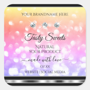 Shimmery Colourful Glitter Product Labels Diamonds