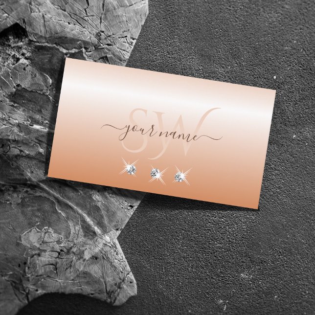 Shimmery Coral Ombre Sparkling Diamonds Initials Business Card (Creator Uploaded)
