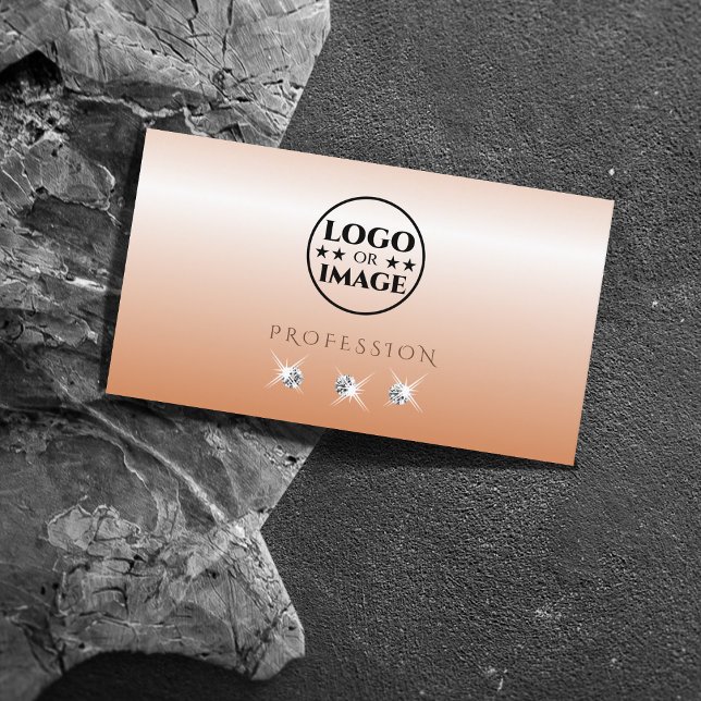Shimmery Coral Ombre Sparkling Diamonds with Logo Business Card (Creator Uploaded)