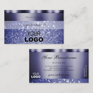 Shimmery Dark Blue Sparkling Glitter Logo Elegant Business Card