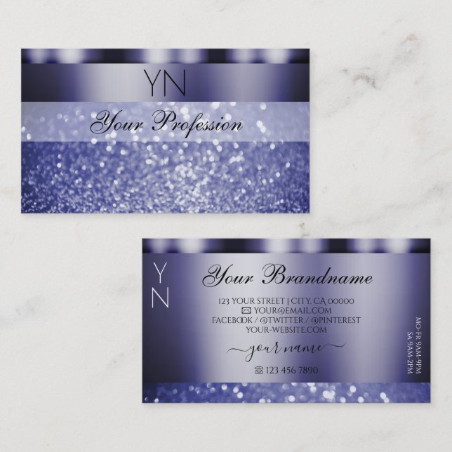 Shimmery Dark Blue Sparkling Glitter with Monogram Business Card (Front/Back)