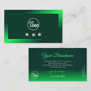 Shimmery Emerald Green Sparkling Diamonds Add Logo Business Card
