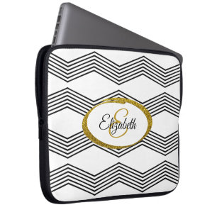 Shimmery Gold Faux Glitter & Zig Zag Pattern  Laptop Sleeve