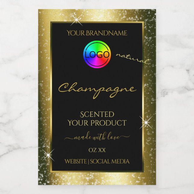 Shimmery Gold Glitter Frame Product Label and Logo (Single Label)