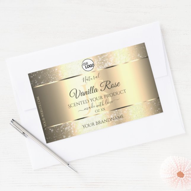 Shimmery Gold Glitter Initials Product Labels Logo (Envelope)