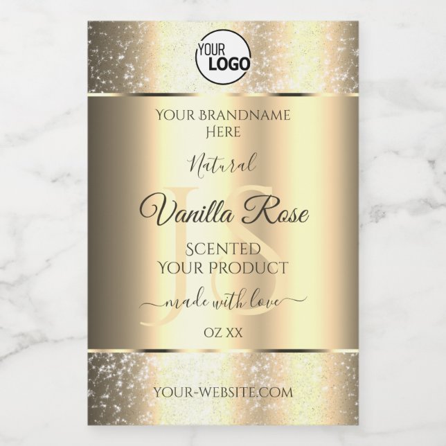 Shimmery Gold Glitter Initials Product Labels Logo (Single Label)