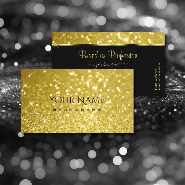 Shimmery Gold Glitter Sparkling Stars Luxurious Business Card (Creator Uploaded)