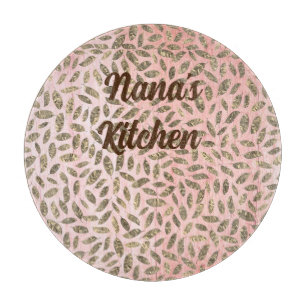 Shimmery Gold Leaves on Pink Wood Personalised Cutting Board