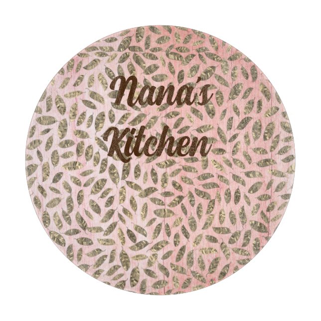 Shimmery Gold Leaves on Pink Wood Personalised Cutting Board (Front)