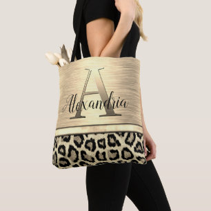Shimmery Gold Monogram Leopard Tote Bag