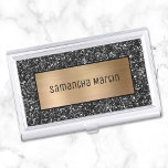 Shimmery Gold Ombre Foil and Sparkly Black Glitter Business Card Holder<br><div class="desc">Faux sparkly black bokeh glitter paired with faux shimmer gold brushed metallic foil rectangle for a name (or more information). 
The luxury gold rectangle is a digital image,  as well as the faux black glitter. 
Font styles and other colours can be changed.</div>