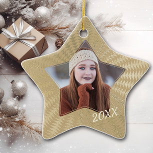 Shimmery Gold Pattern Frame Graduate Photo Ceramic Tree Decoration