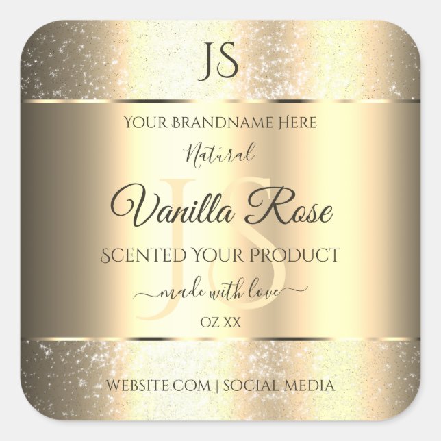 Shimmery Gold Soft Glitter Initials Product Labels (Front)