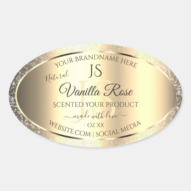 Shimmery Gold Soft Glitter Initials Product Labels (Front)