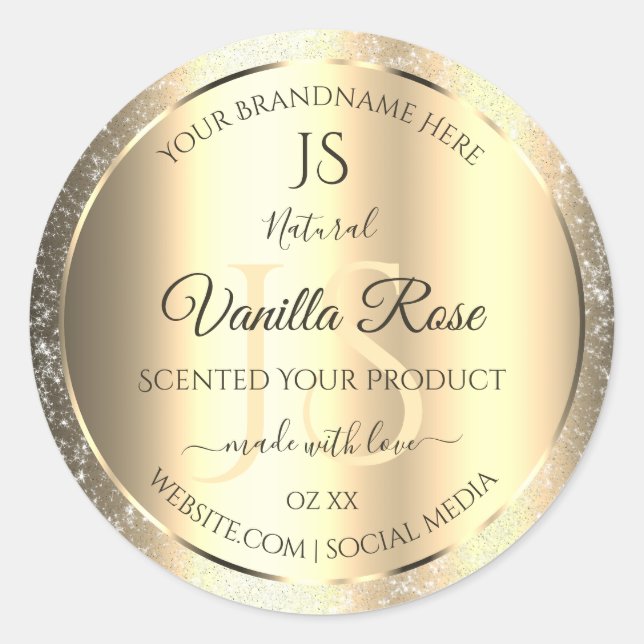 Shimmery Gold Soft Glitter Initials Product Labels (Front)