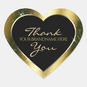 Shimmery Gold Sparkle Glitter Frame Thank You Heart Sticker