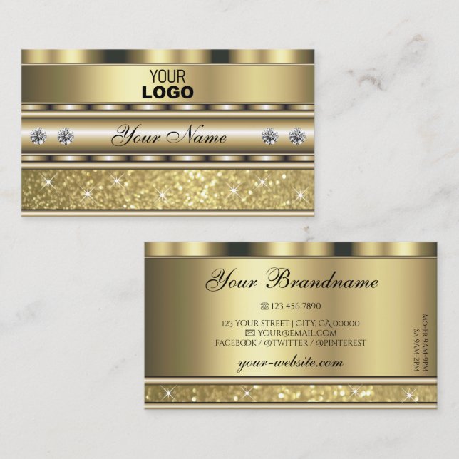 Shimmery Gold Sparkling Glitter Add Logo Luxurious Business Card (Front/Back)