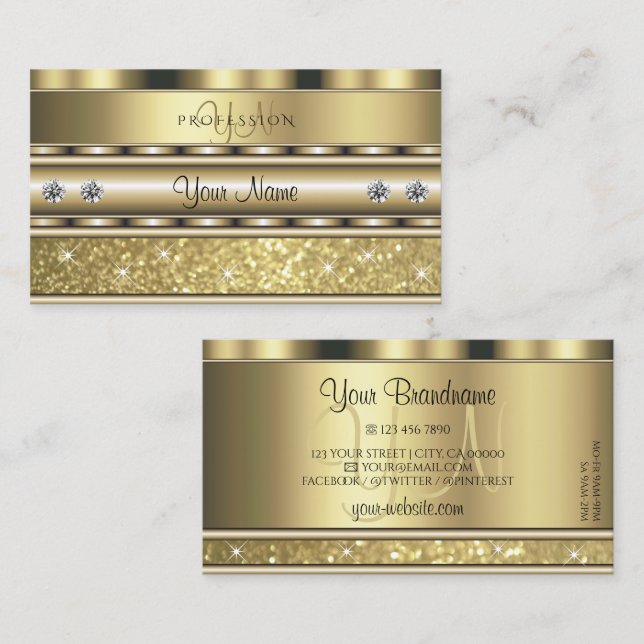Shimmery Gold Sparkling Glitter Monogram Luxurious Business Card (Front/Back)