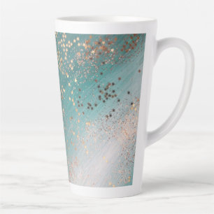 Shimmery Gold Stars on Teal  Latte Mug