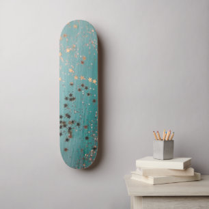 Shimmery Gold Stars on Teal  Skateboard