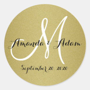 Shimmery Gold Wedding Monogram Seals Sticker