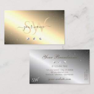 Shimmery Golden Silver Sparkling Diamonds Initials Business Card