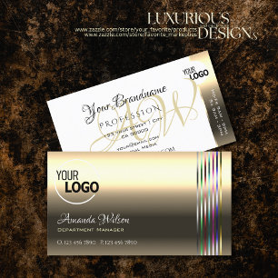Shimmery Golden White Colourful Stripes add Logo Business Card