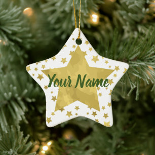 Shimmery Goldstars Golden Star Pattern Ceramic Tree Decoration