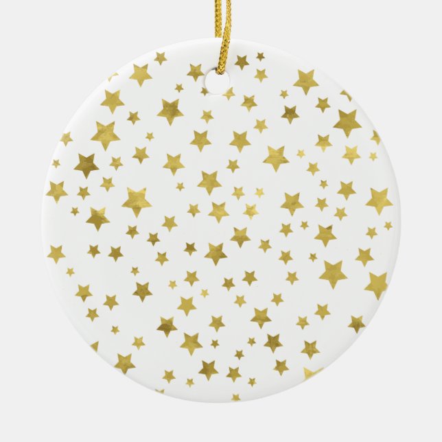 Shimmery Goldstars Golden Star Pattern Ceramic Tree Decoration (Front)