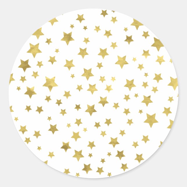 Shimmery Goldstars Golden Star Pattern Classic Round Sticker (Front)