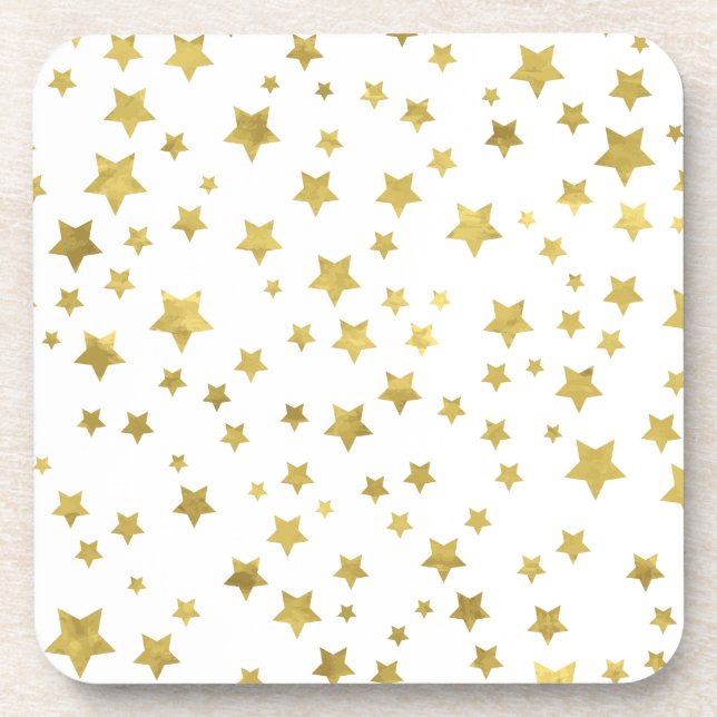 Shimmery Goldstars Golden Star Pattern Coaster (Front)