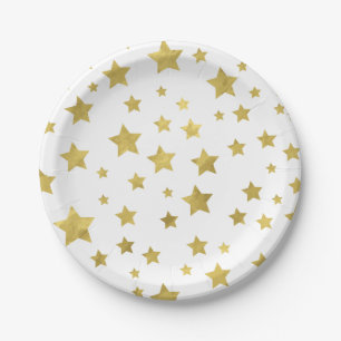 Shimmery Goldstars Golden Star Pattern Paper Plate